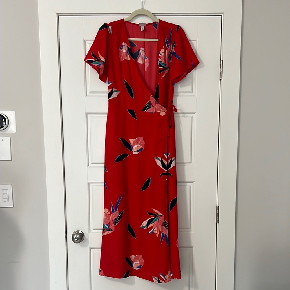 Red and White Flutter Sleeve Maxi Dress